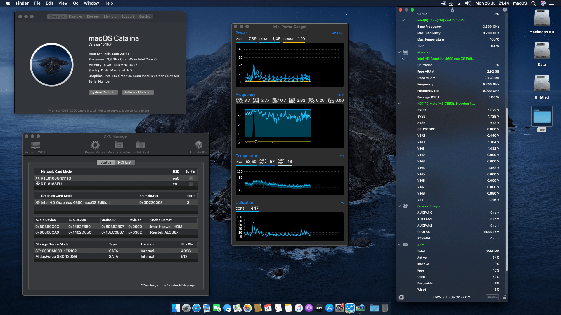 Success Hackintosh macOS Catalina 10.15.7 Build 19H15 in MSI H97 PC Mate + Intel Core i5 4590